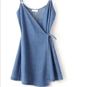 Denim Wrap Cami Dress With Tie Detail